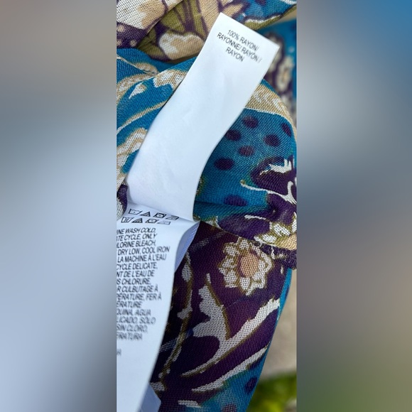 💥LAST CALL💥LUCKY BRAND Boho Purple Blue Peasant Semi-Sheer Tunic Top Sz L Blouse - Picture 9 of 9